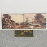 English School, early 20th century, a country scene, oil on canvas, together with another, a pair,