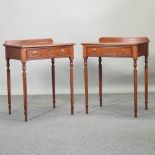 A pair of bespoke made burr walnut and crossbanded side tables, on fluted legs,