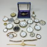 A collection of plated pocket watches and wristwatches