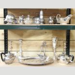 A collection of silver plated items, to include a meat dish, a goblet,