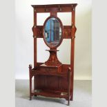 An Edwardian mahogany and floral marquetry hallstand,