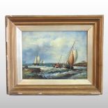 Dutch School, coastal scene with ships, oil on panel,