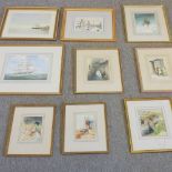 A J Barnett, coastal scene, signed watercolour, 25 x 36cm, together with others, to include C.W.