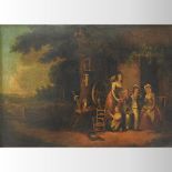After George Morland, family at a cottage door, oil on metal,