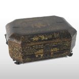 A 19th century Chinese export sewing box, with a fitted interior, 33cm,
