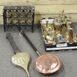 A collection of brass and metal wares,