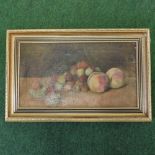 E M Collier, 20th century, cherries and peaches, signed oil on canvas,