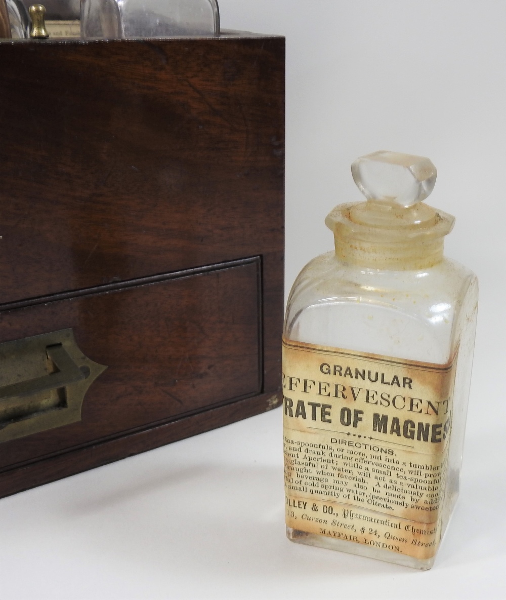 A 19th century mahogany and brass bound apothecary box, bearing a paper label for Savory & Moore,