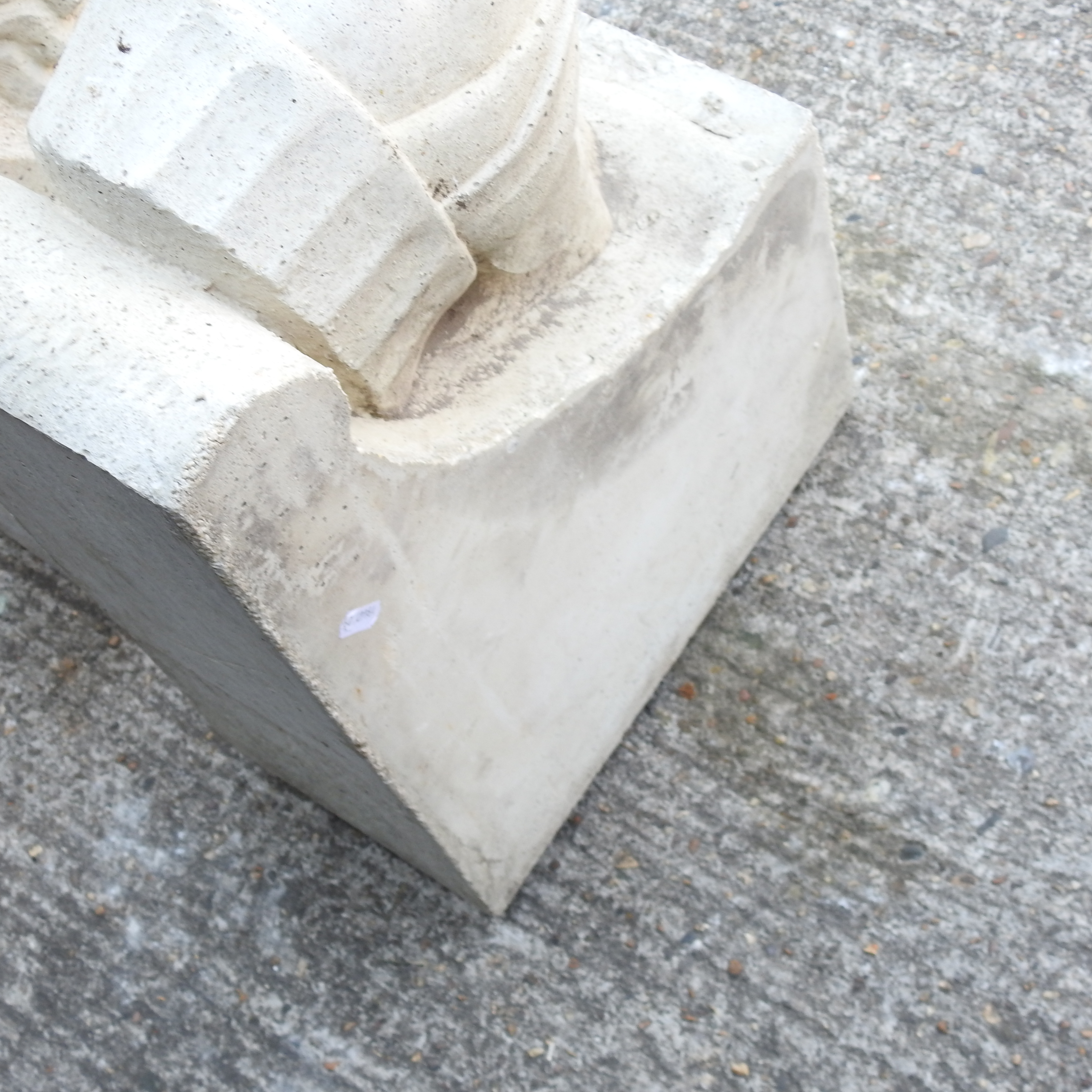 A near pair of medieval style reconstituted stone corbels, each in the form of a merchant's head, - Image 3 of 6