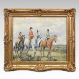 English School, 20th century, horses and riders, oil on canvas,