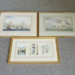 C W Morsley, 20th century, battle scene, signed, watercolour, 34 x 43cm,