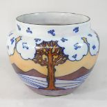 A Burleigh Ware Charlotte Rhead pottery jardiniere, decorated with stylised orange trees,