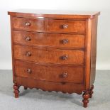 A 19th century mahogany bow front chest, containing two short, over three long drawers,