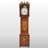 A 19th century satinwood, inlaid and polychrome painted cased longcase clock,
