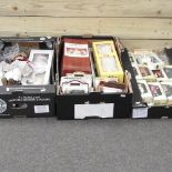 Three boxes of vintage toy cars, together with a collection of dolls and Pelham puppets,