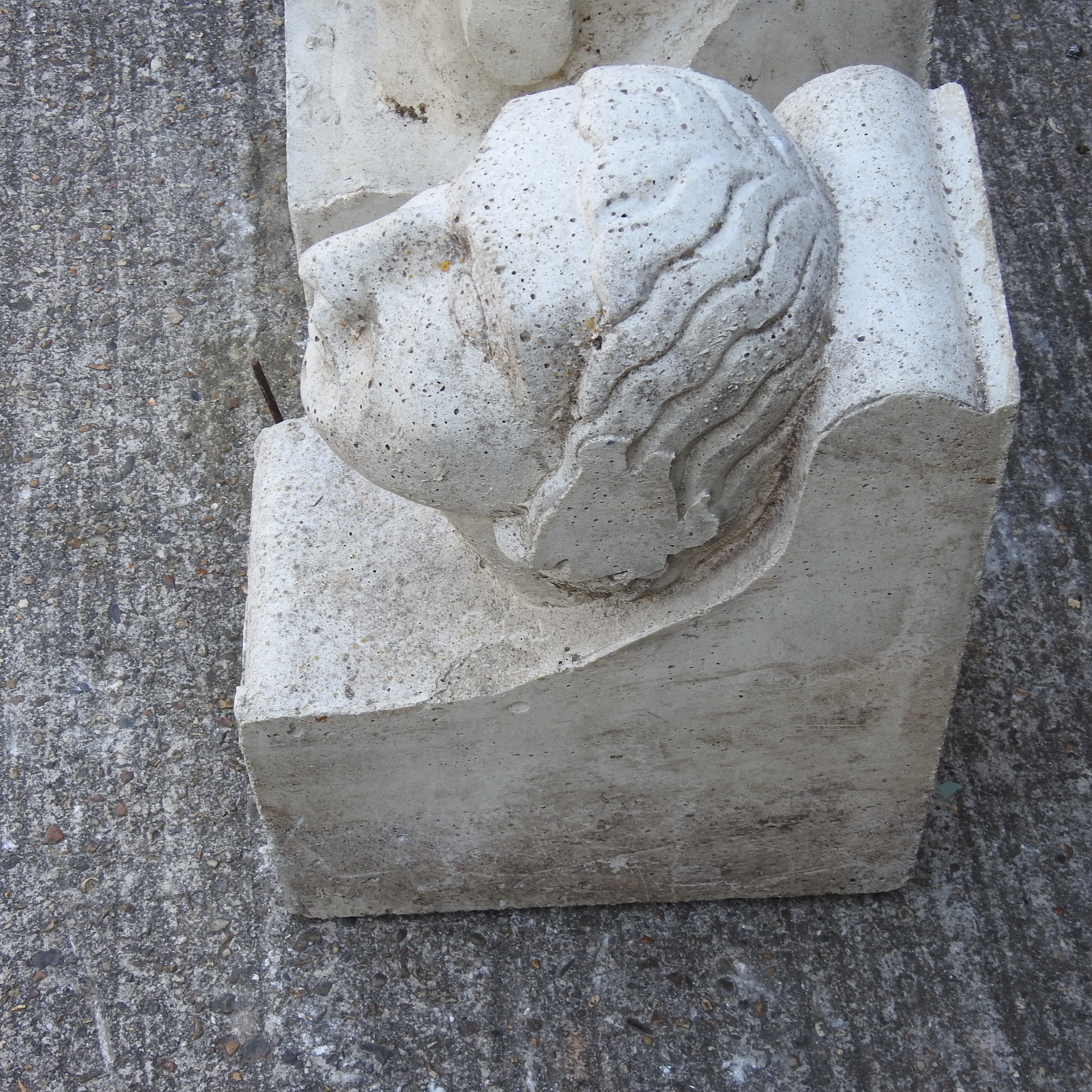 A near pair of medieval style reconstituted stone corbels, each in the form of a merchant's head, - Image 6 of 6