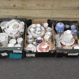 Three boxes of china to include Portmeirion Pomona pattern, Dresden and Royal Worcester,