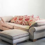 A beige upholstered sofa, 254cm,