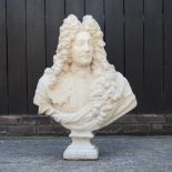 A life size reconstituted stone marble portrait bust of Louis XIV,