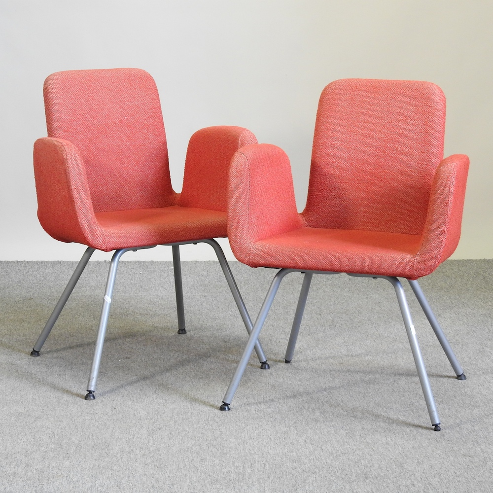 A pair of Arne Jacobsen style upholstered side chairs