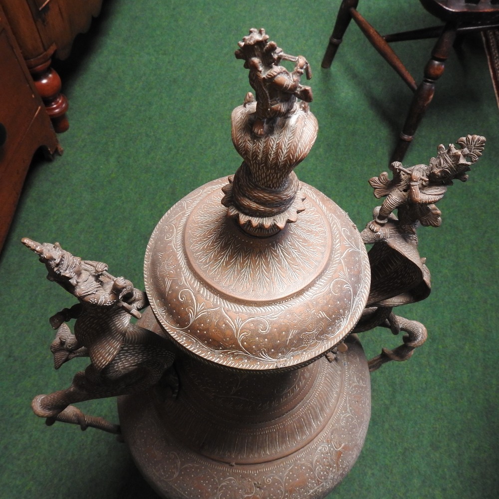 An early 20th century Indian brass urn and cover, - Image 6 of 19