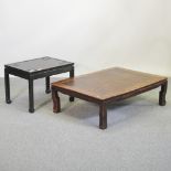 A low Chinese style hardwood coffee table, 100 x 71cm,