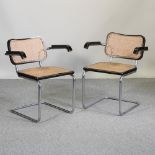 A pair of Italian 1970's chrome cantilever armchairs