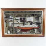 A diorama of yachting theme, in a display frame,