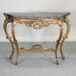 A giltwood and marble top console table,