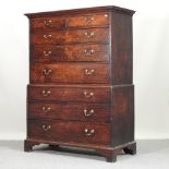 A George III grained oak chest on chest,