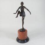 A Deco style bronze figure of a dancer, on a marble base,