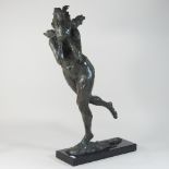 A modern bronze abstract figure of a fairy, on a marble base,