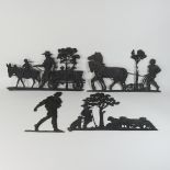 A set of four continental cast iron relief plaques, each depicting an agricultural scene,