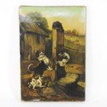 English school, 20th century, farm yard with dogs, signed with monogram,