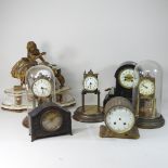 A figural mantel clock, 35cm high, together with a black slate mantel clock,