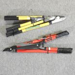 A pruner, lopper and shears set, together with a lopper,