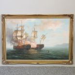 James Hardy, 20th century, 'A Sea Battle', signed oil on canvas laid on board, 49 x 74cm,