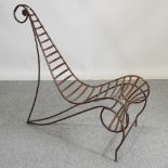 A shaped iron garden chair, after Andre Dubreuil,