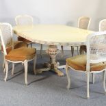 A 1970's Italian painted extending dining table, on an ornate column base, 199 x 119cm,