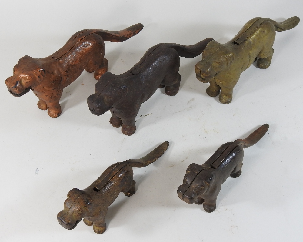 A collection of five 19th century cast iron novelty nut crackers, each in the form of a dog, - Image 11 of 21