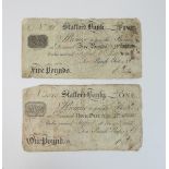 A George IV white Five Pounds note, issued by Stafford Bank, No181 and dated 1820,