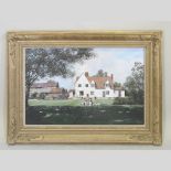 Clive Madgwick, 1934-2005, farmhouse with figures, signed oil on canvas,