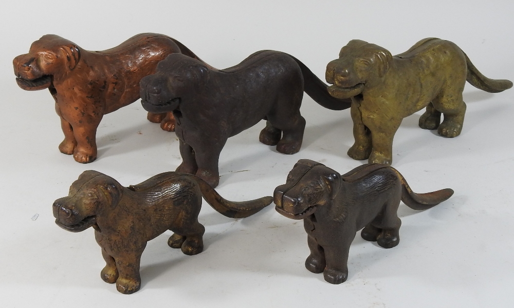 A collection of five 19th century cast iron novelty nut crackers, each in the form of a dog, - Image 14 of 21