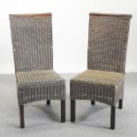 A set of eight modern woven high back dining chairs