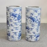 A pair of modern Chinese blue and white porcelain stick stands,