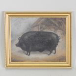 J Box, 20th century, Prize Pig, signed, oil on canvas laid on board, 21 x 25cm,