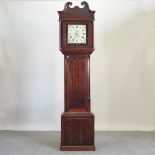 A George III oak cased longcase clock, the associated dial, signed Pollard, Crediton,