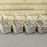 A wicker six bottle wine holder, together with three others,