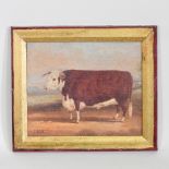 J Box, 20th century, A Prize Bull, signed, oil on canvas laid on board,