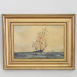 After W L Wyllie, clipper ship under sail, oil board,